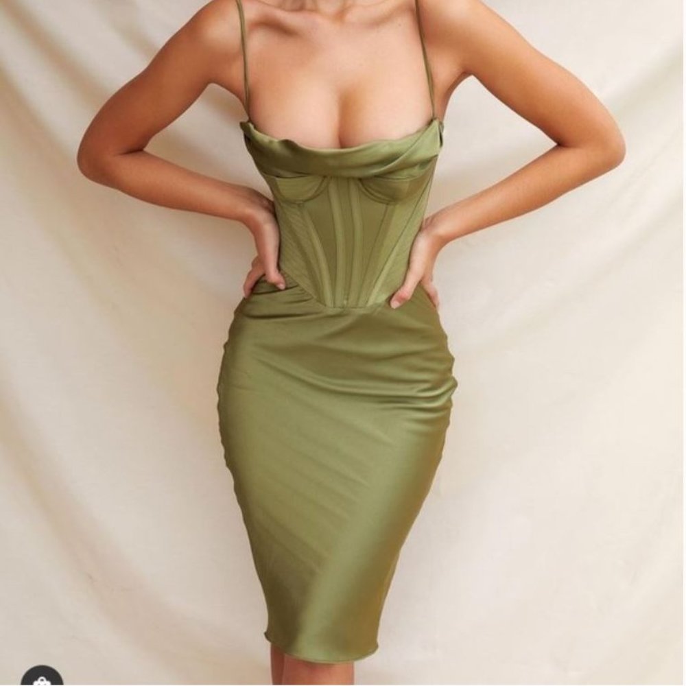 Myrna Satin Corset Midi Dress HOUSE OF CB (10/12)